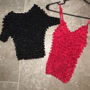 Black and red scrunchie tops